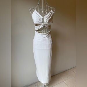 Meshki cassia midi bodycon dress cut out strappy sexy off white size M party
